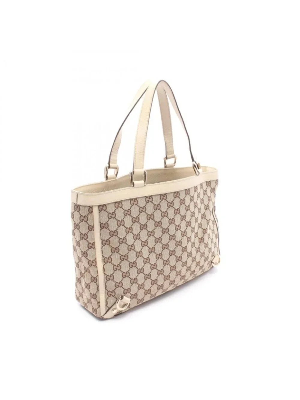 Gucci Tote Abbey Beige White Canvas Leather